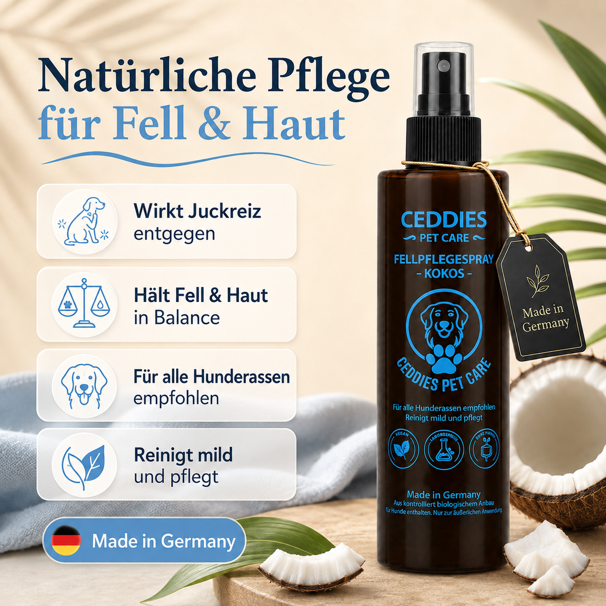 Ceddies Pet Care Fellpflegespray Kokos – Pflege, Feuchtigkeit & frischer Kokosduft