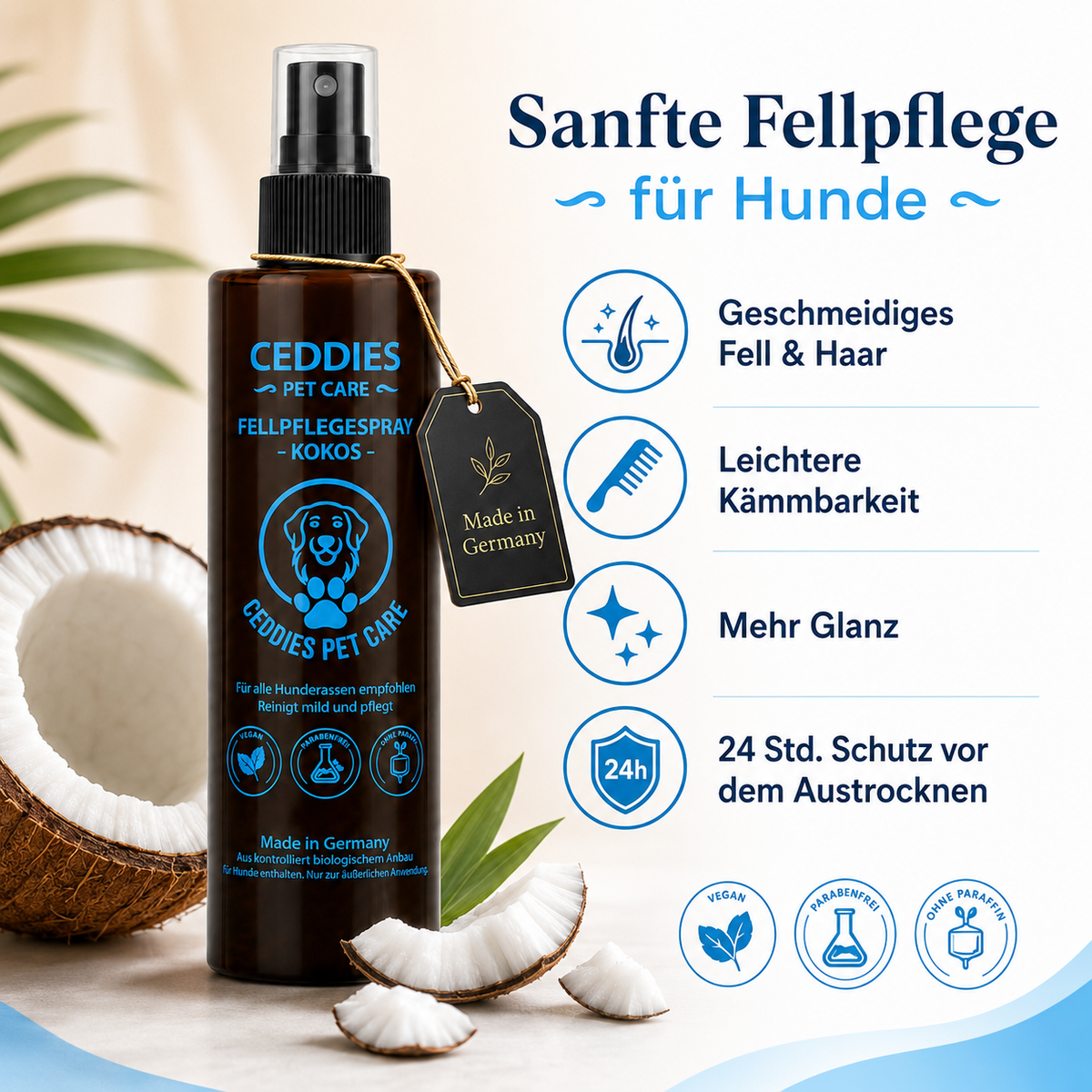 Ceddies Pet Care Fellpflegespray Kokos – Pflege, Feuchtigkeit & frischer Kokosduft