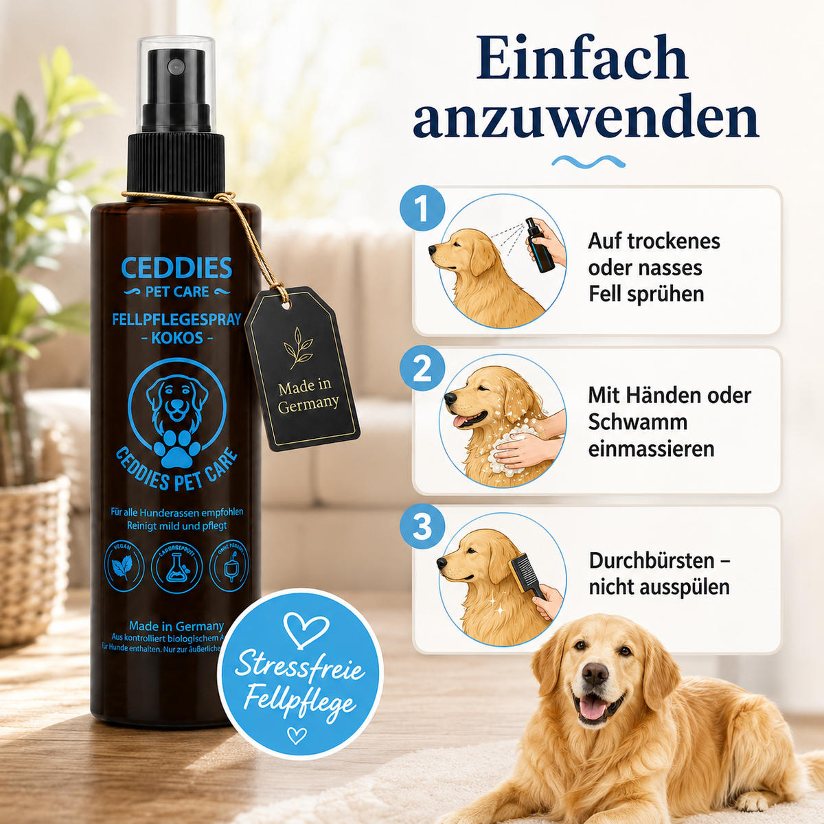 Ceddies Pet Care Fellpflegespray Kokos – Pflege, Feuchtigkeit & frischer Kokosduft
