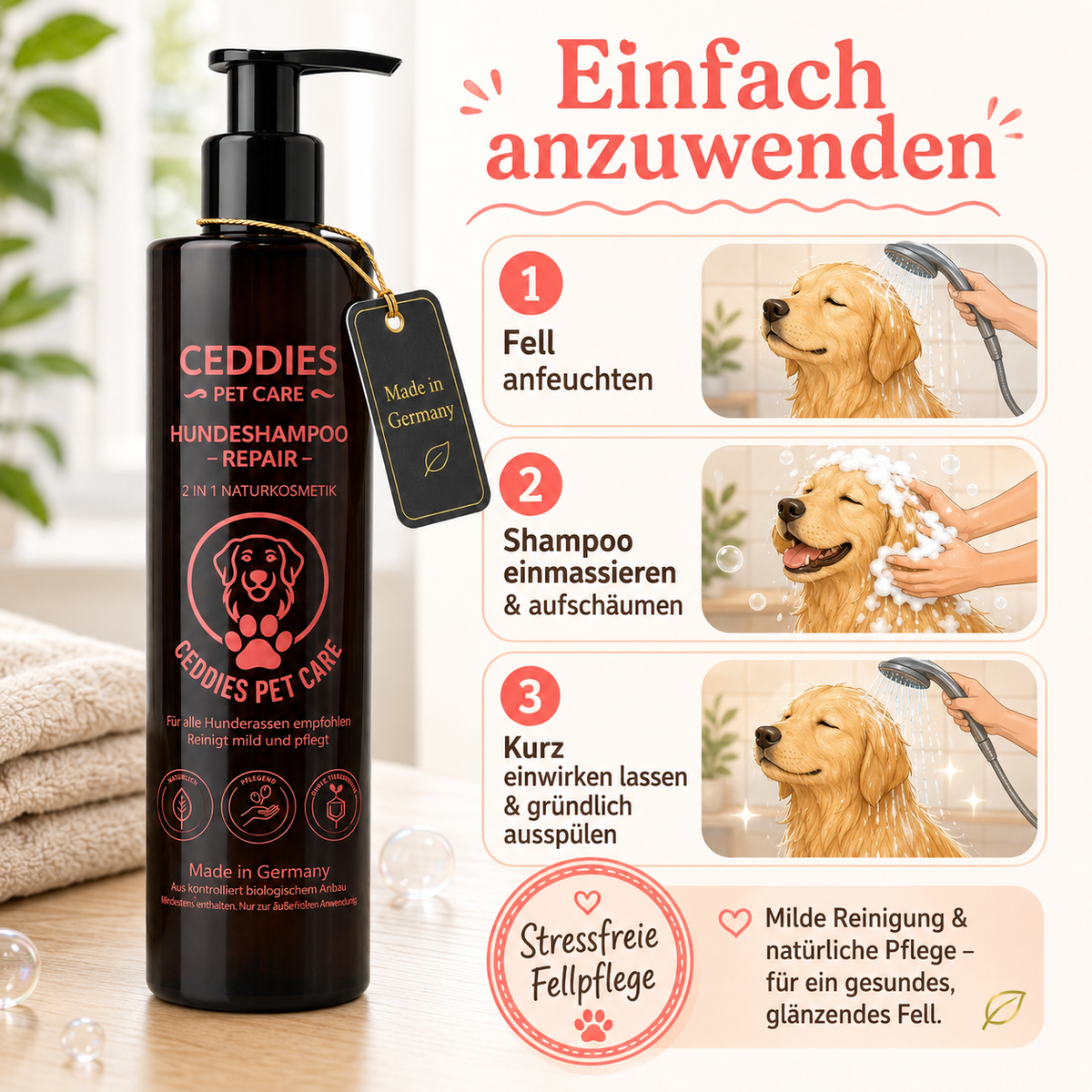 Ceddies Pet Care Hundeshampoo Repair – Sanfte Pflege für empfindliche Haut & glänzendes Fell