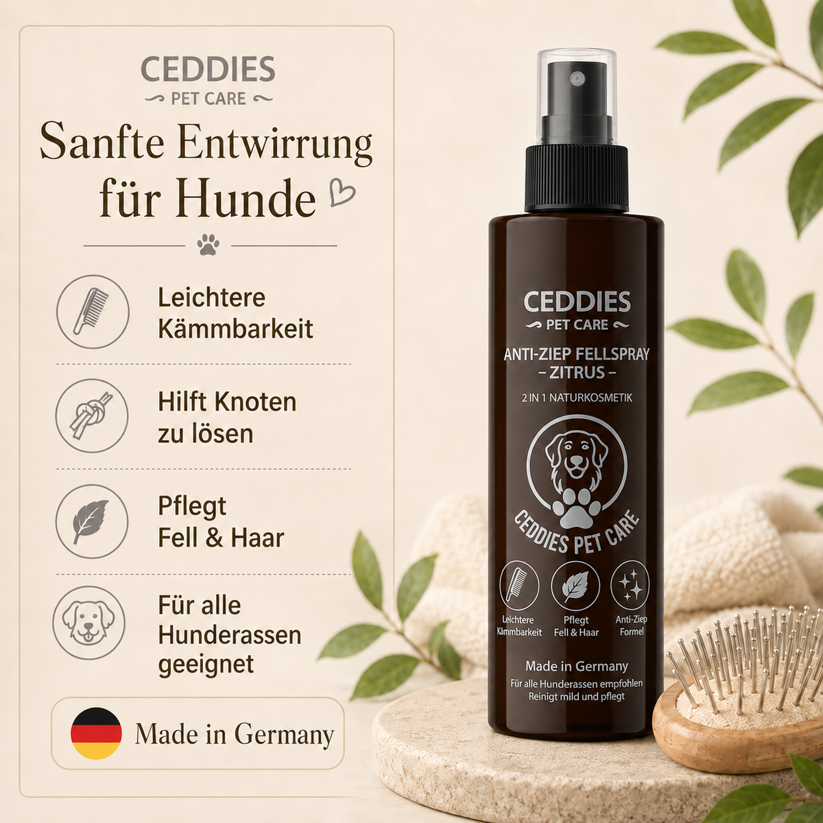 Ceddies Anti-Ziep Fell-Spray – Leichteres Bürsten bei Knoten & Verfilzungen